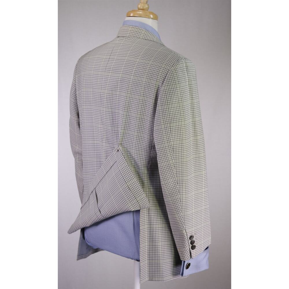 Hickey Freeman Gray Cream Gingham Check Lime Green Wool Sportcoat Blazer 40S - Picture 7 of 12